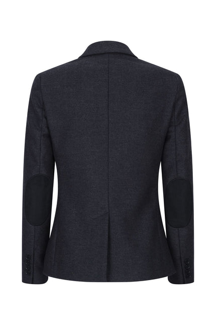 Womens Black Herringbone Check Tweed Wool Blend Blazer