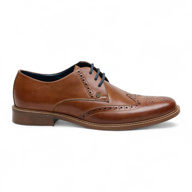 Ben Sherman Men's Tan Leather Wingtip Oxford Brogue Dress Shoes - Andy