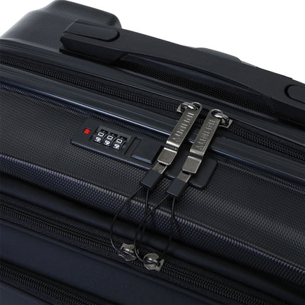 Hybrid ABS+PU Hard Shell Black Suitcase Set 8 Wheel Front Pocket Luggage