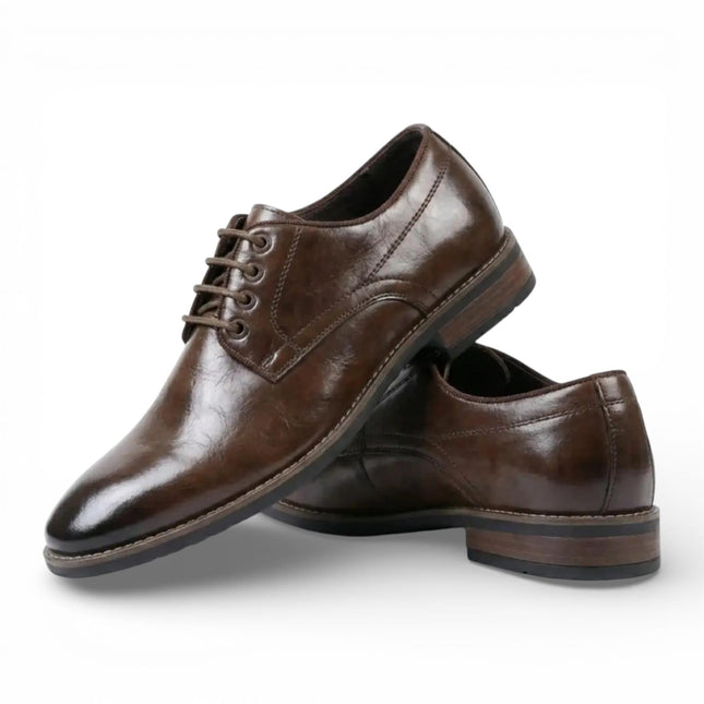 Men's Brown Classic Plain Toe Lace-Up Derby Oxford Formal Lace-Up Brogue Shoes