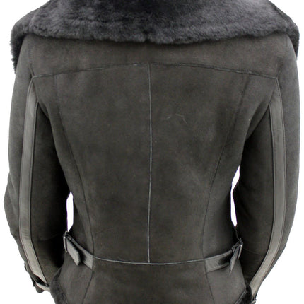 Womens Merino Sheepskin Aviator Leather Jacket-Asmara