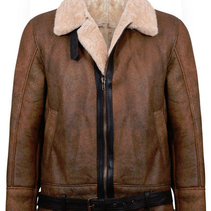 Mens Vintage Brown Sheepskin Aviator Jacket- KANSAS