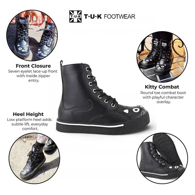 TUK Women's Kitty Black Vegan Leather Combat Sneaker Boots - A6570L