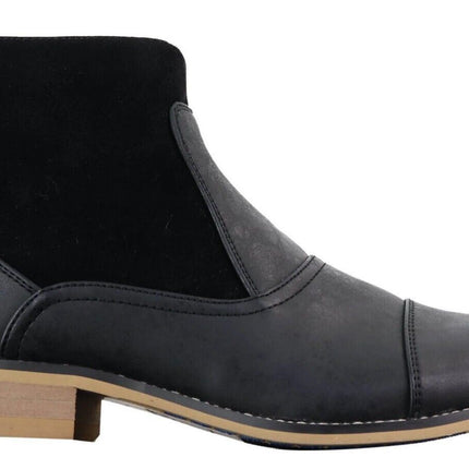 Mens Black Leather Suede Zip Up Chelsea Boots