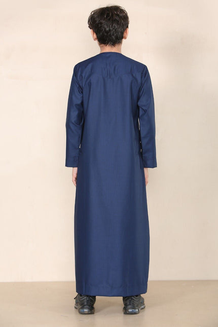 Boy's Kids Navy Blue Thobe Emirati Jubba Islamic Clothing Kaftan Eid String Tassel
