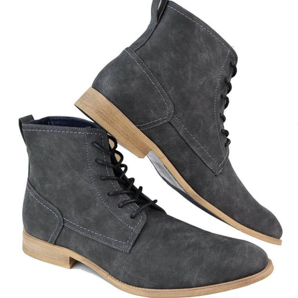Mens Matt Grey Suede Lace Up Ankle Boots