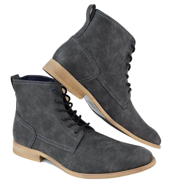 Mens Matt Grey Suede Lace Up Ankle Boots