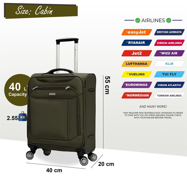 Lightweight Suitcase  4 Wheel Luggage Travel Cabin TSA Soft Bag