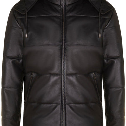 Mens Puffer Leather Bomber Jacket-Augsburg