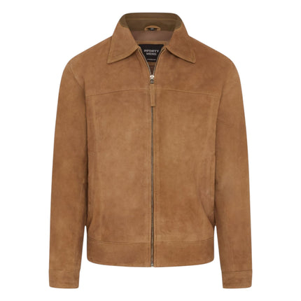 Mens Navy Goat Suede Leather Harrington Biker Jacket - Berlin