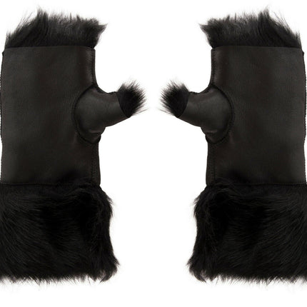 Womens Shearling  Mittens Fingerless Cuffs Toscana Suede Sheepskin Fur