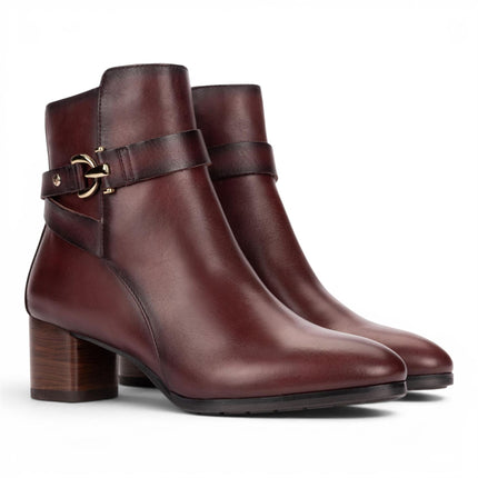 Pikolinos Women's Red Leather Ankle Heeled Boots - Calafat