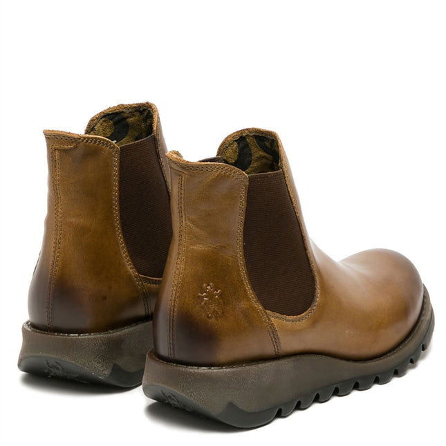 Fly London Womens Camel Salv Chelsea Leather Ankle Casual Wedge Heel Boots