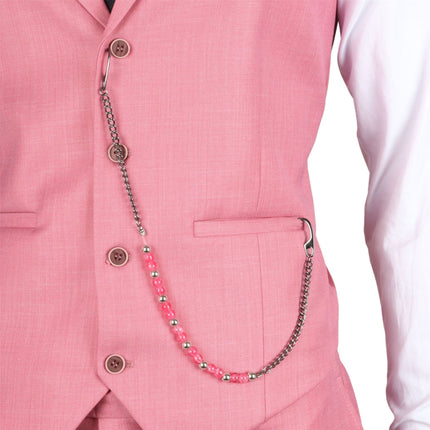 Men's 3 Piece Pink Tailored Fit Party Suit Race Day