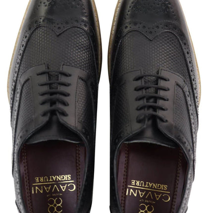 Mens Classic Oxford Brogue Shoes In Patterned Black Leather