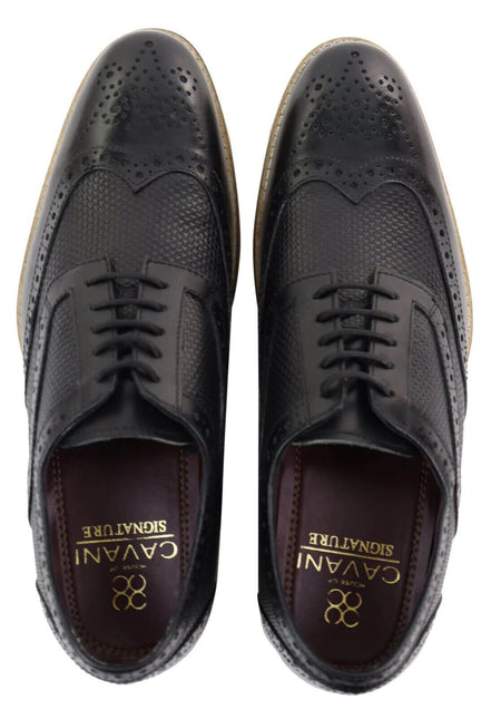 Mens Classic Oxford Brogue Shoes In Patterned Black Leather