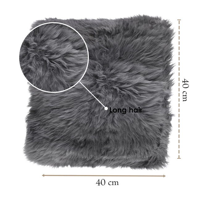 Genuine Sheepskin Charcoal Grey  40x40cm Real Wool Single Sided Cushion