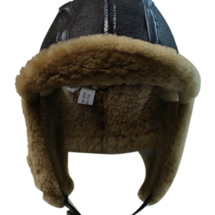 Men's B3 Brown Ginger RAF Aviator Sheepskin B-55 WW2 Trapper Flying Hat