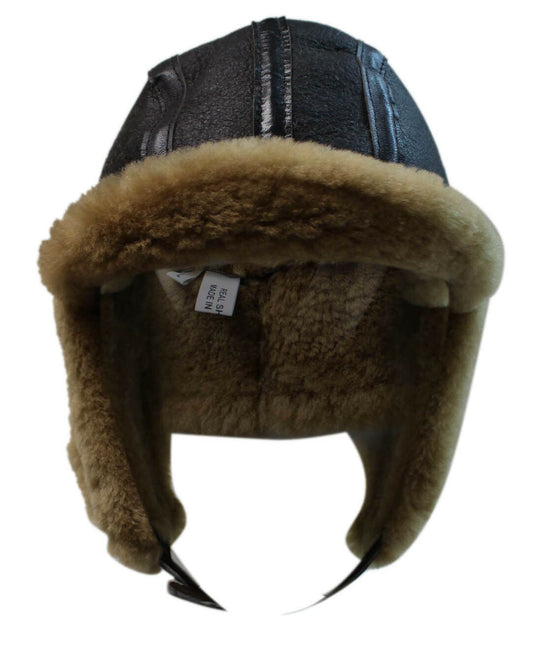 Men's B3 Brown Ginger RAF Aviator Sheepskin B-55 WW2 Trapper Flying Hat