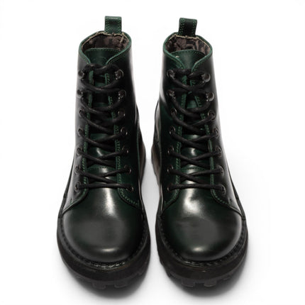 Fly London Womens Green Leather Lace-Up Ankle Boots - HAZI147