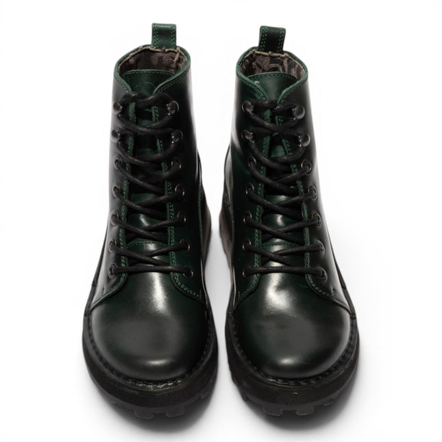 Fly London Womens Green Leather Lace-Up Ankle Boots - HAZI147