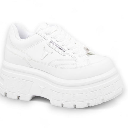 Windsorsmith Womens White Chunky Leather Platform Trainers Sneakers - Swerve