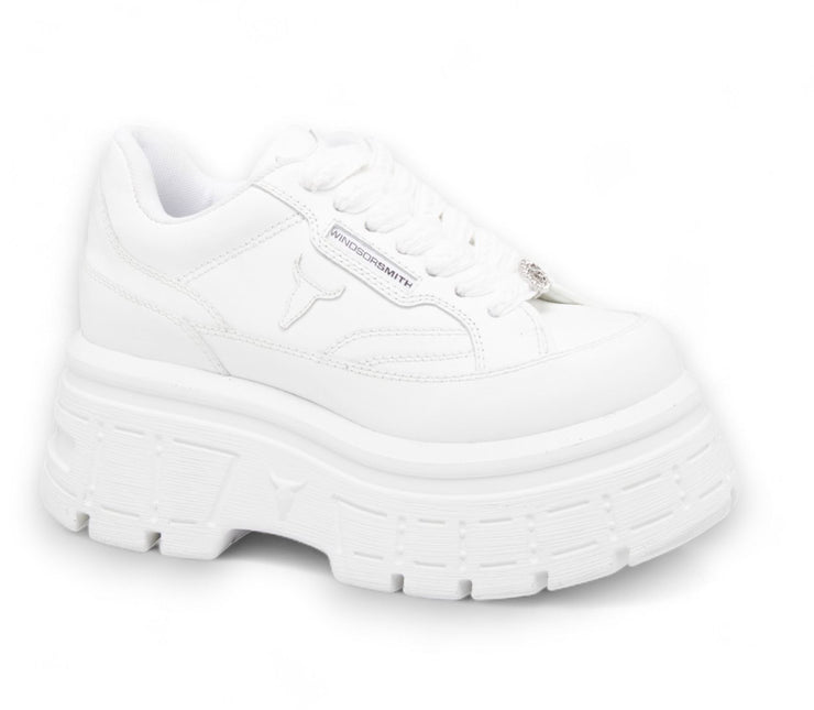 Windsorsmith Womens White Chunky Leather Platform Trainers Sneakers - Swerve