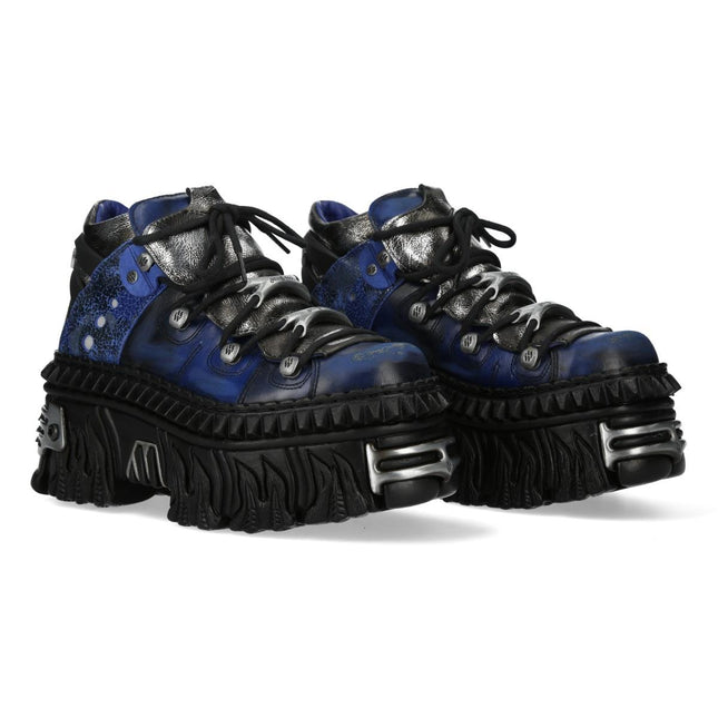 New Rock M-Wall106N-C16 Blue Silver Leather Gothic Urban Rock Ankle Boots