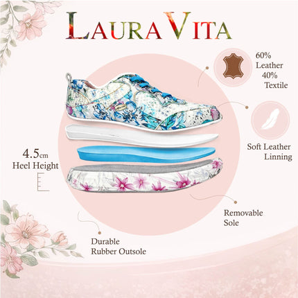 Laura Vita Women's Sofiao 07 Blue Pink Floral Leather Trainers Platform Sneaker Shoes