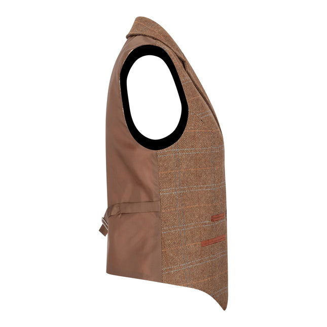 Women's Oak Brown 2 Piece Set Tweed Blazer Waistcoat in Herringbone Check