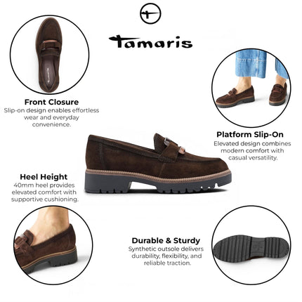 Tamaris Women's Brown Suede Leather Loafer Casual Shoes - 24722-43
