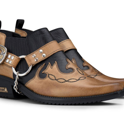 Men's Black/Tan Snakeskin Winklepicker Leather Western Boots