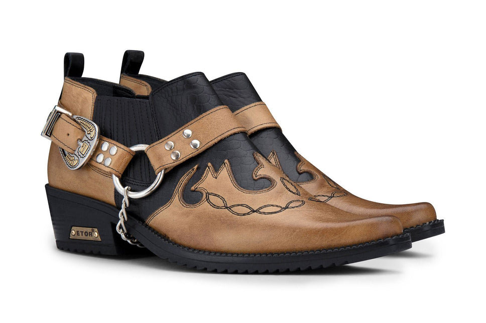 Men's Black/Tan Snakeskin Winklepicker Leather Western Boots