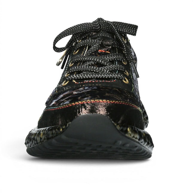 Laura Vita Women's Goth Victorian Floral Black Leather Trainer Sneaker - Burton-43
