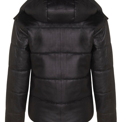 Womens Puffer Leather Bomber Jacket-Ajax