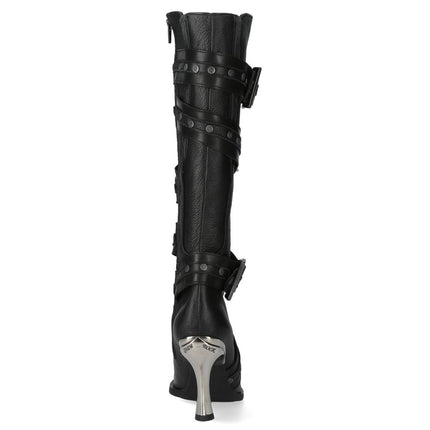 New Rock Womens Black Leather Gothic Knee-High Heeled Boots - M-9029-C10