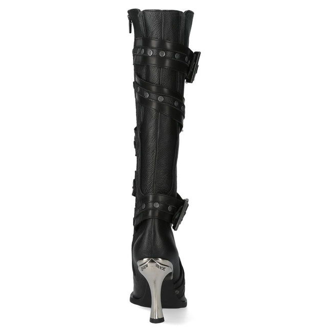 New Rock Womens Black Leather Gothic Knee-High Heeled Boots - M-9029-C10