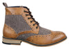 Mens Classic Tweed Oxford Ankle Boots In Tan Leather