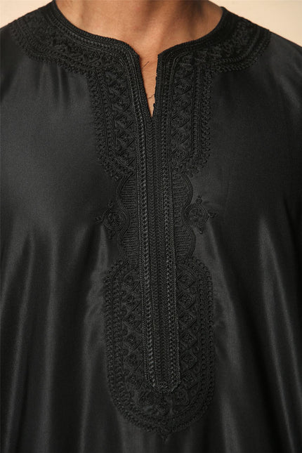 Men's Black Moroccan Thobe Djellaba Jubba Robe Eid