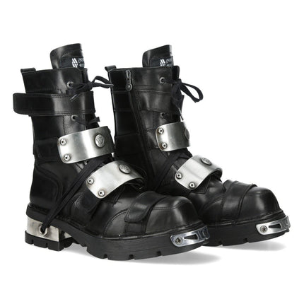 New Rock Metallic Black Leather Gothic Punk Rock High Boots - MET048-C9