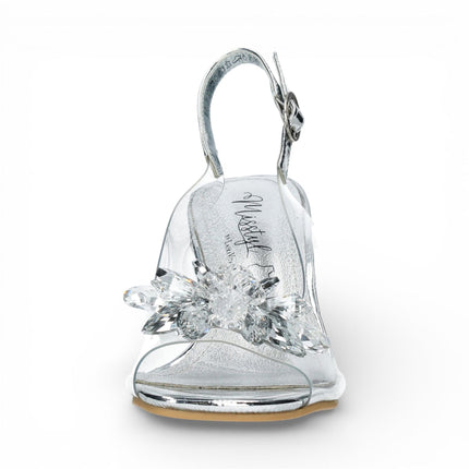 Laura Vita Women’s Mira 01 Clear Silver Slip-On Cinderella Heel Sandals