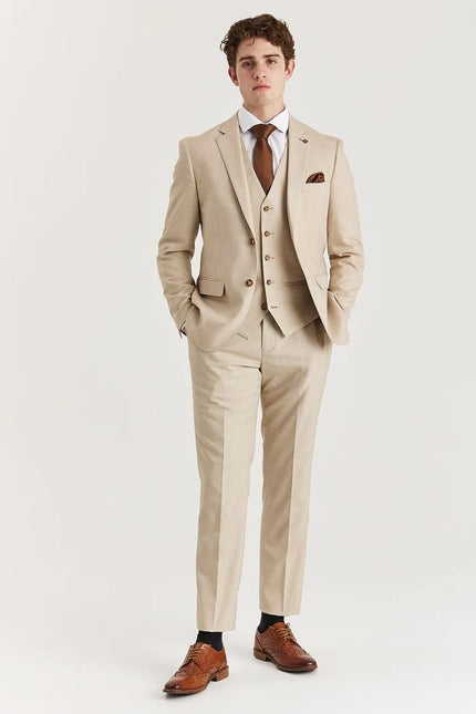 Men's Beige Lightweight Summer Wedding Party 3 Piece Suit