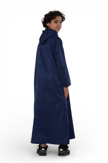 Kids Boys Hooded Eid Navy Blue Moroccan Jubba Robe Ramadan Eid Thobe - K-HM12