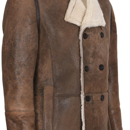 Mens Double Breasted Shearling Sheepskin Pea Coat-Valencia