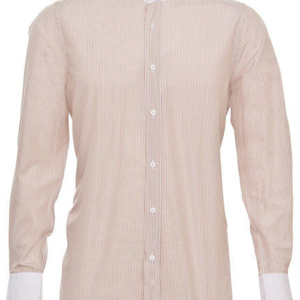 Mens Peaky Blinders Removable Collar Nehru Coffee Striped Collarless Shirt