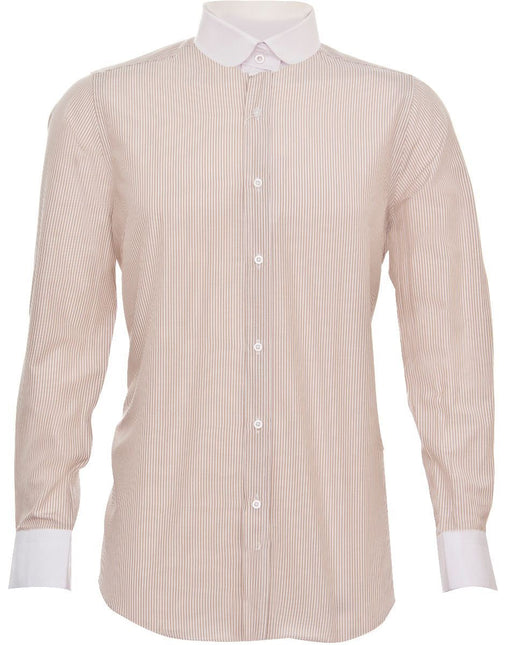 Mens Peaky Blinders Removable Collar Nehru Coffee Striped Collarless Shirt