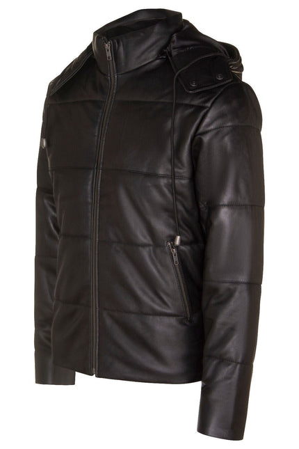 Mens Puffer Leather Bomber Jacket-Augsburg