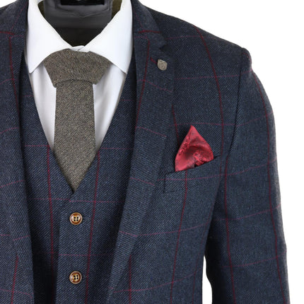 Mens Herringbone Tweed Suit 3 Piece Navy Blue Peaky Blinders 1920s Tailored Fit