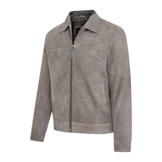 Mens Grey Goat Suede Leather Harrington Biker Jacket - Berlin