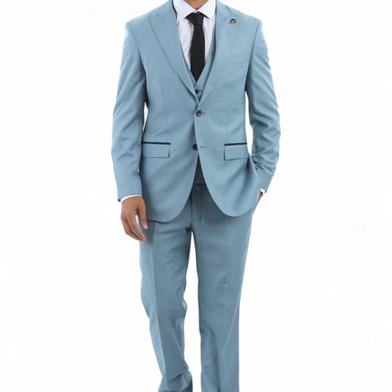 Men's 3 Piece Plain Blue Work Formal Suit